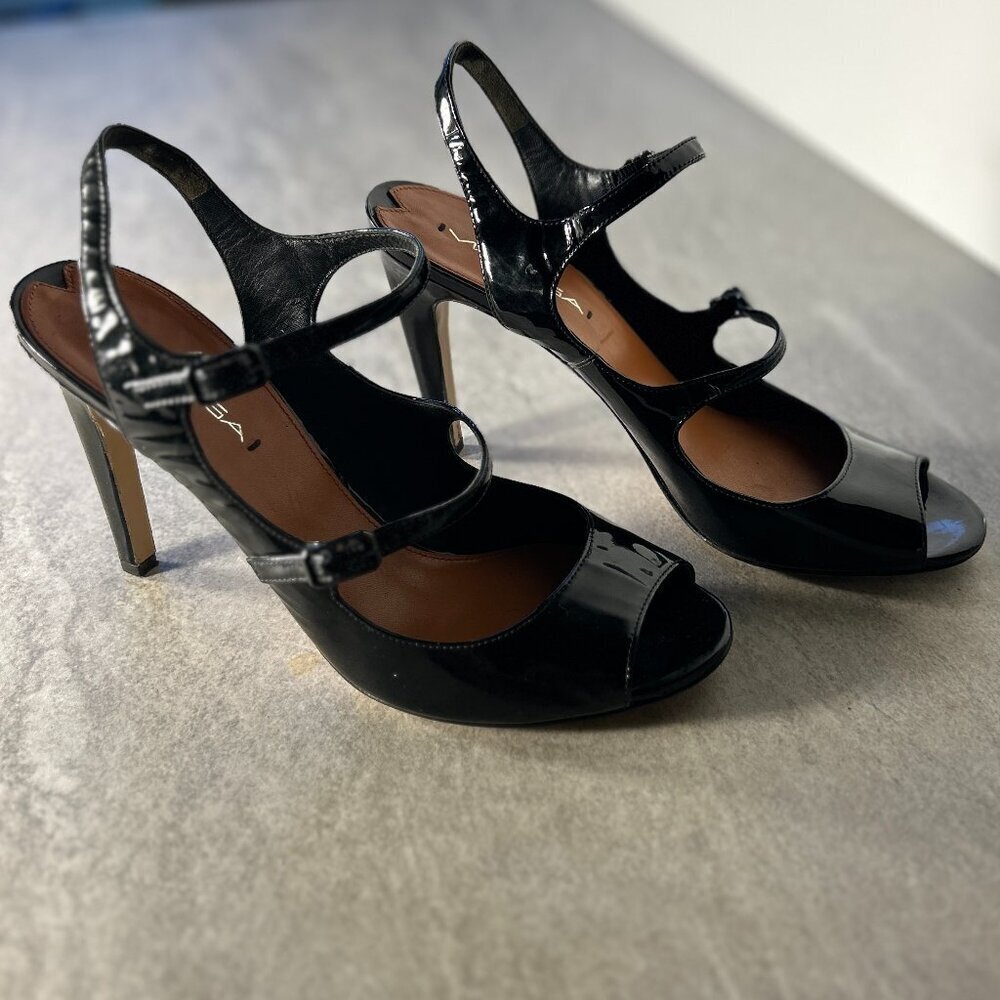 Via Spiga SZ8.5 Rosanne Black Patent Leather Mary Jane Heels Dressy Office Old $ - Picture 6 of 11